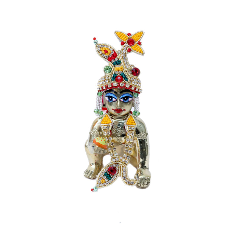 Beautiful Yellow Red Zari Stone Work Mukut Mala Set