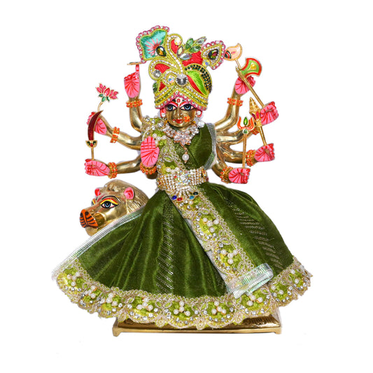 Mehandi Green Stone Pearl Lace Work Durga Ji Dress