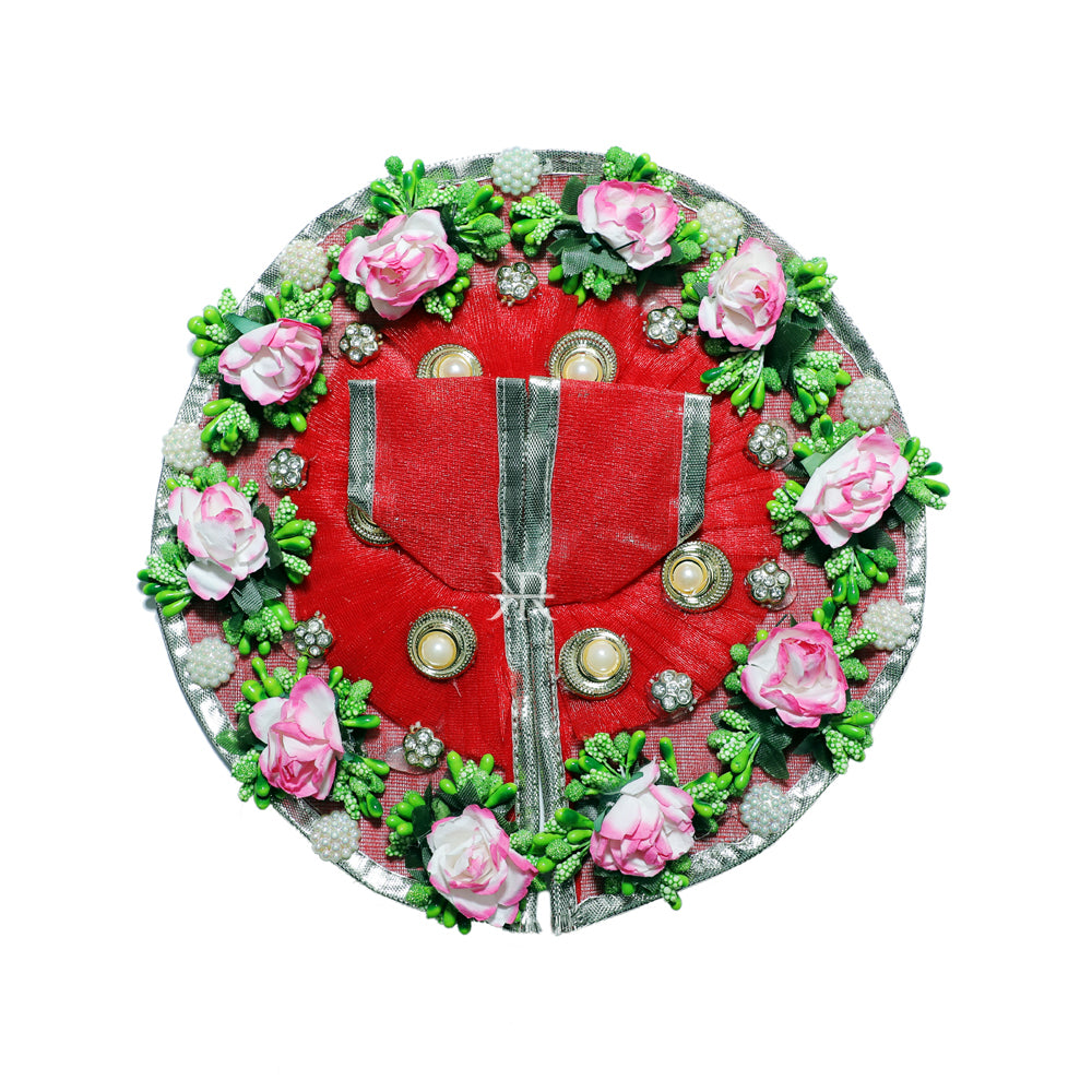 Designer Red Flower Stone Patch Work Dress