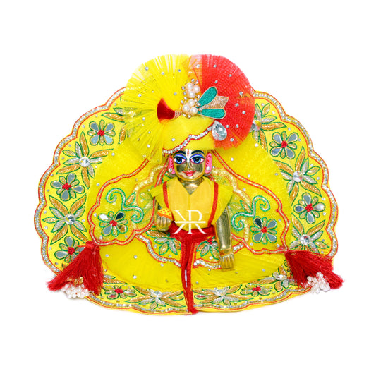 Designer Yellow & Red Zardozi Hand Work Laddu Gopal Dress