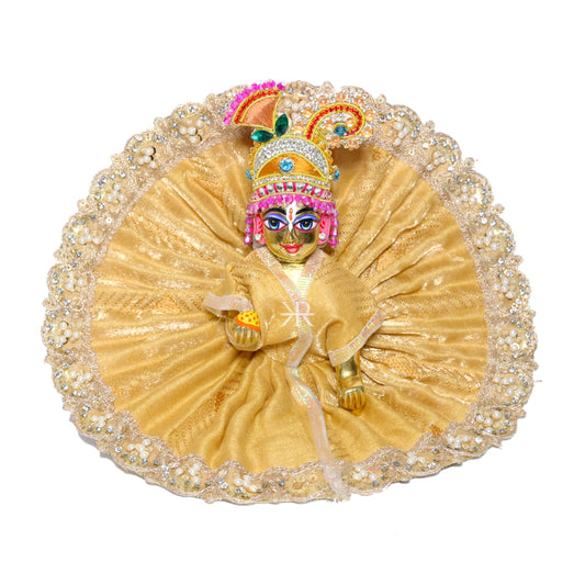 Golden Beige Stone Pearl Lace Work Laddu Gopal Dress