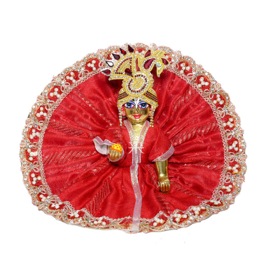Hot Red Stone Pearl Lace Work Laddu Gopal Dress