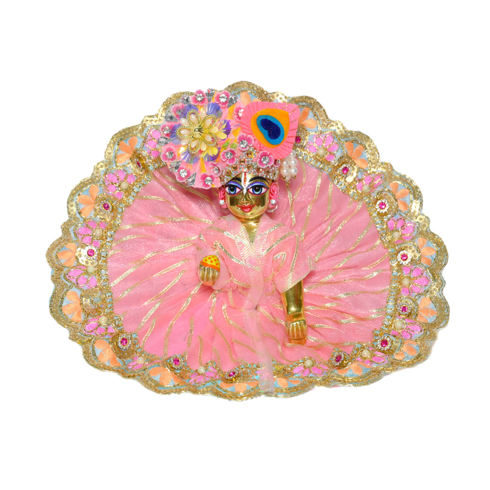 Pink Gotta Embroidery Lace Work Laddu Gopal Dress