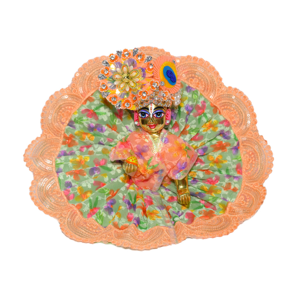 Peach Embriodered Chicken Work Laddu Gopal Dress