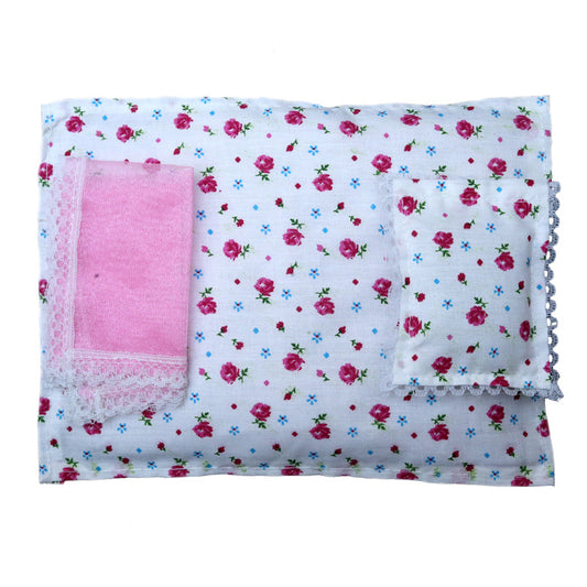 Laddu Gopal  Pink Floral Cotton Bed Set