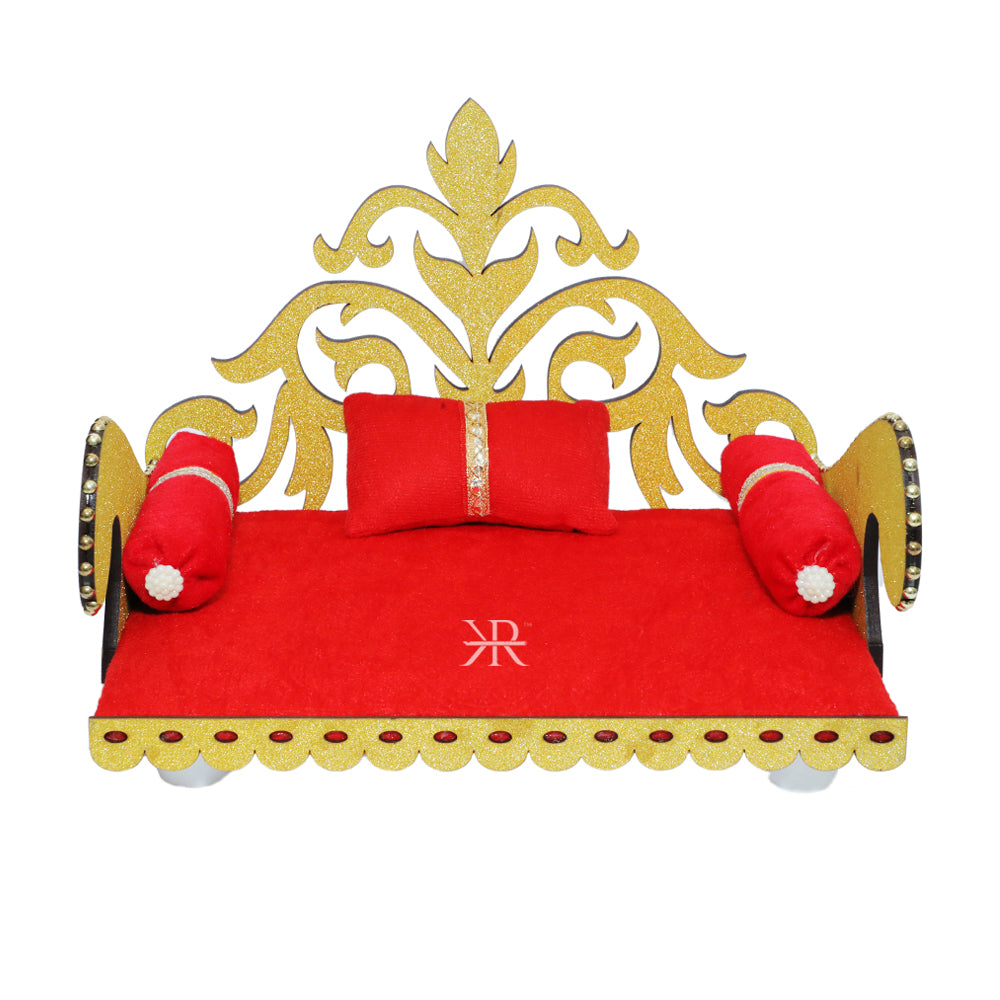 Red Wooden Work Laddu Gopal Singhasan
