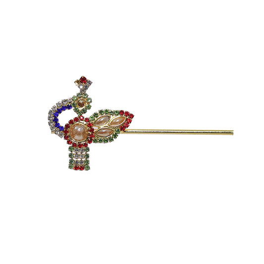 Peacock Multi Colour Stone Pearl Work Bansi / Flute
