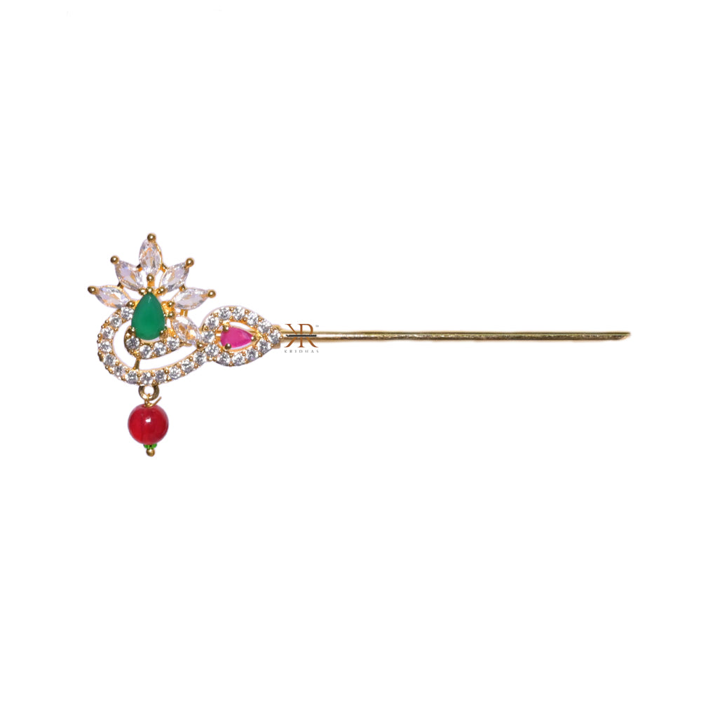 Beautiful Green & Ruby AD Stone Work Bansi / Flute