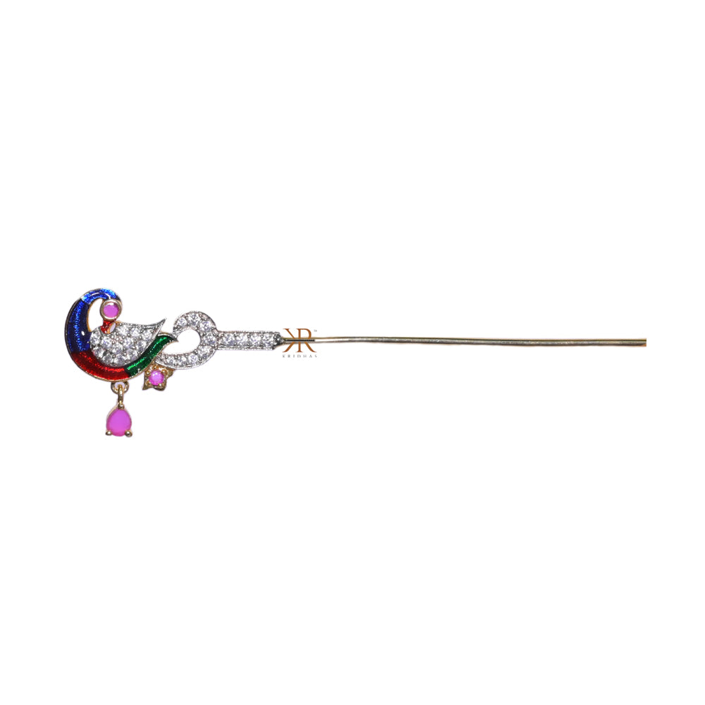 Beautiful Peacock Design Ruby AD Stone Work Bansi / Flute