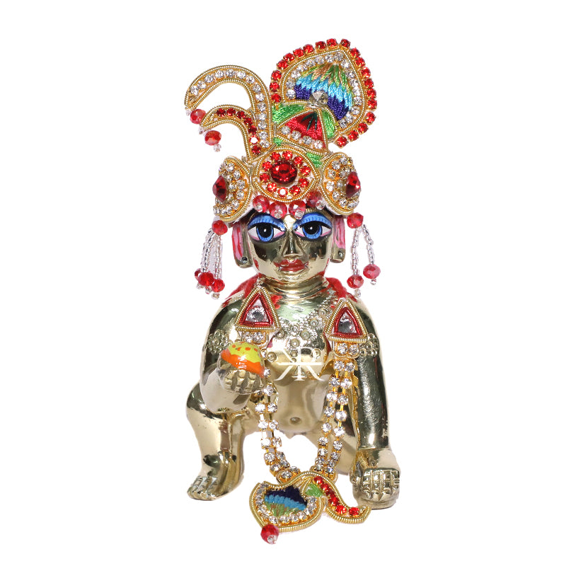 Blue Red Zardozi Mukut Mala Set