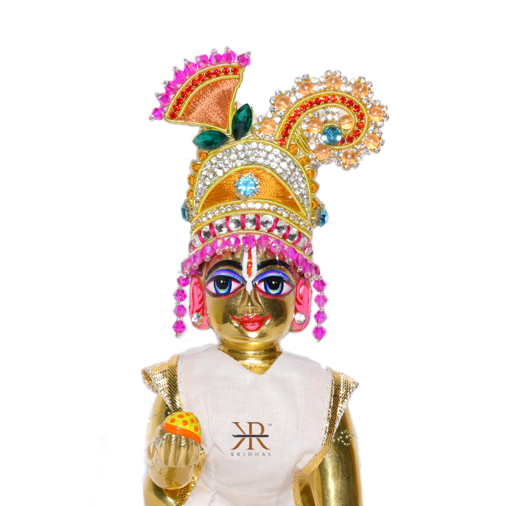 Golden Pink Stone Pearl Hand Work Zardozi Mukut