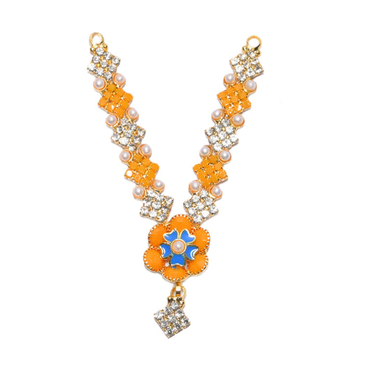 Golden Orange Stone Pearl Work Mala