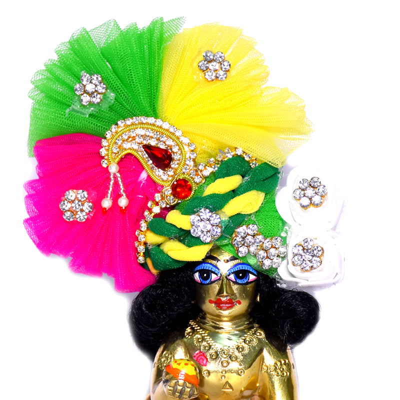 Designer Green Multi Colour Stone Patch Work Laddu Gopal Pugree