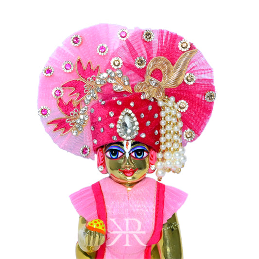 Beautiful Rani & Pink Zardozi Stone Work Laddu Gopal Pugree