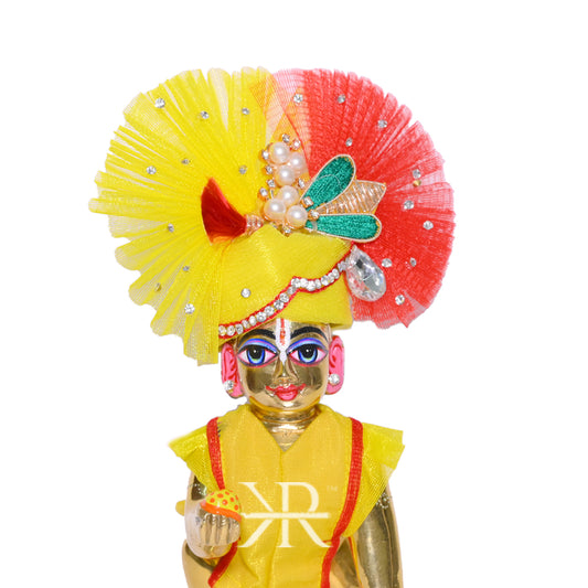 Designer Yellow & Red Stone Pearl Work Laddu Gopal Pugree