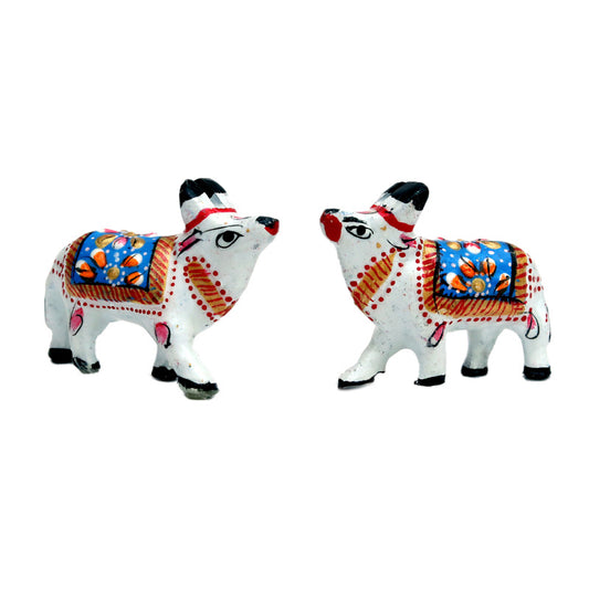 A Pair of White Blue Meena Work Cow