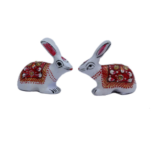 A Pair of White Red Meena Work Rabbit