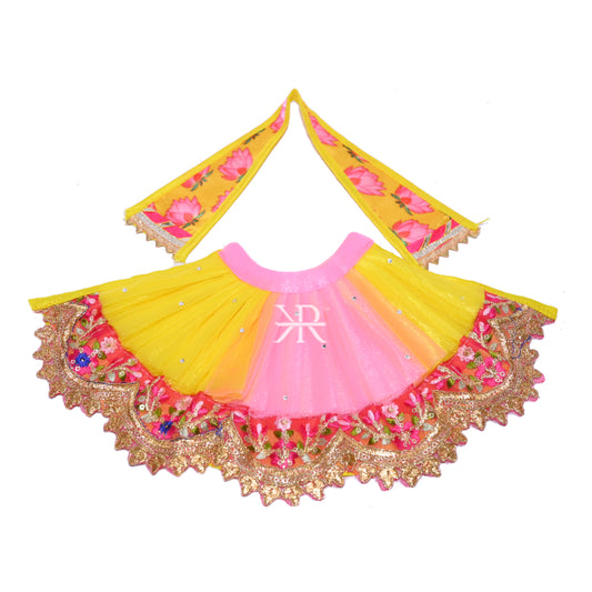 Designer Yellow & Pink Embroidery Lace Work Lehnga Patka