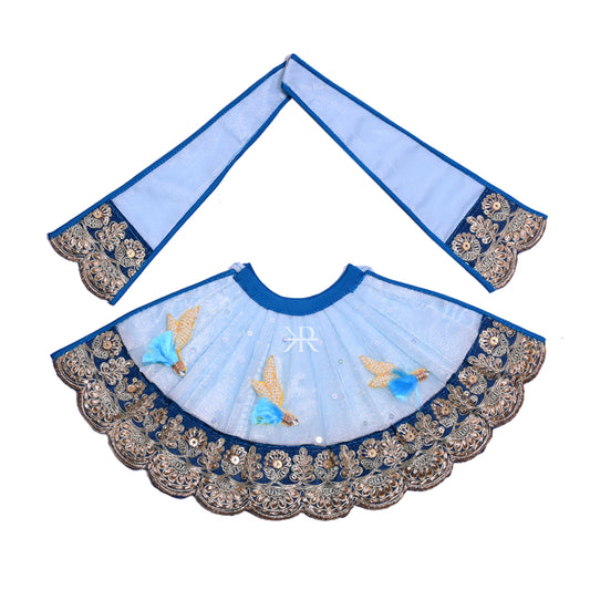 Designer Ice Teal Blue Jari Embroidery Lace Work Lehnga Patka