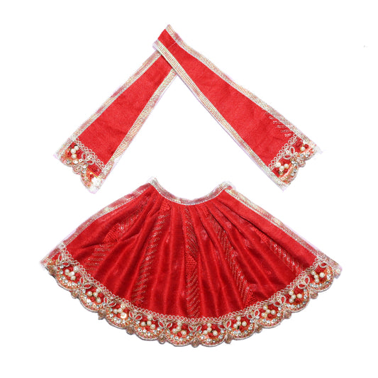 Hot Red Stone Pearl Lace Work Lehnga Patka