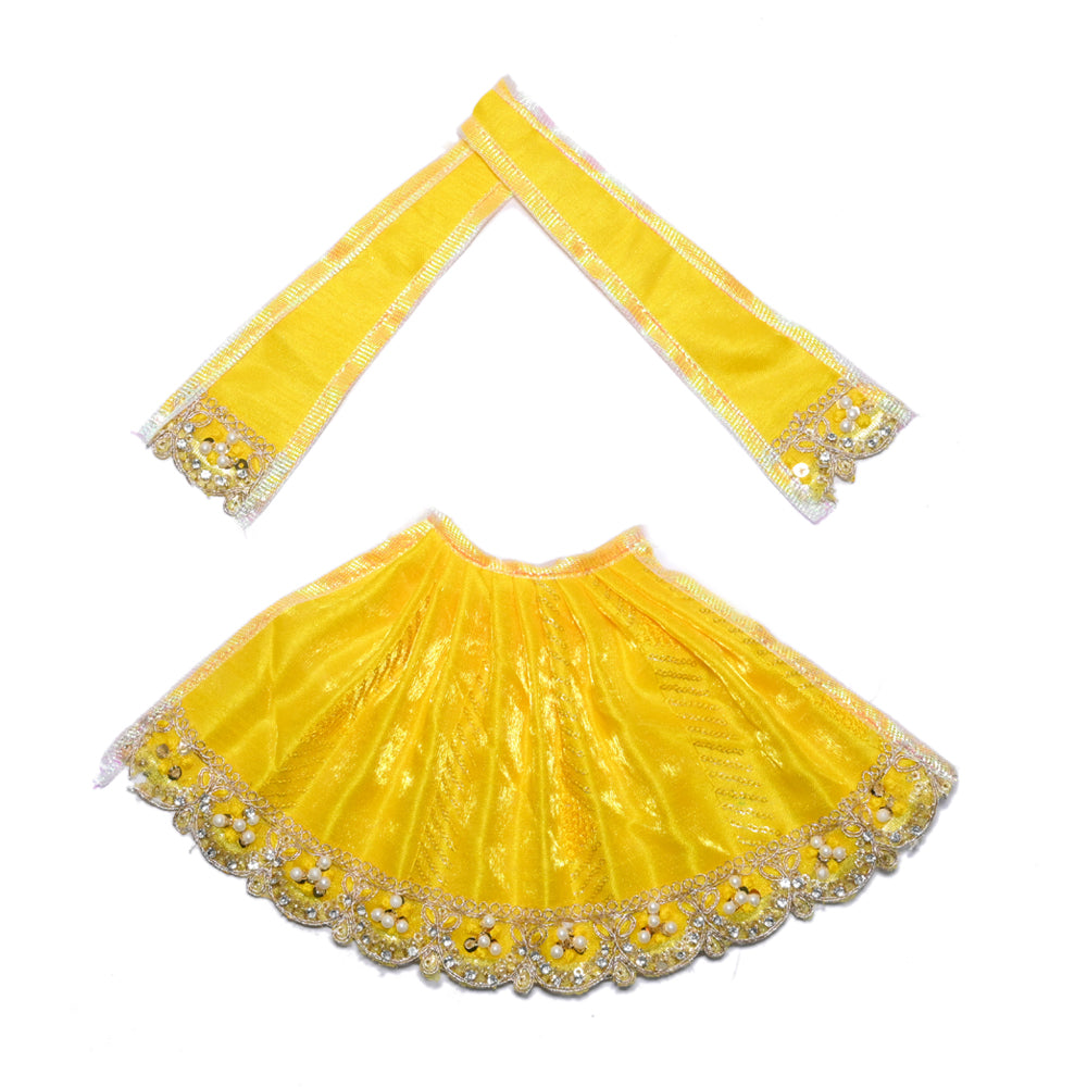 Yellow Stone Pearl Lace Work Lehnga Patka