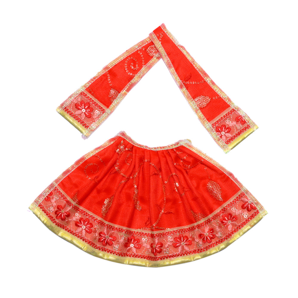 Red Sequins Embroidery Lace Work Lehnga Patka