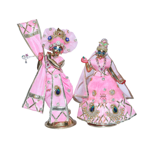 Designer Pink Stone Patch Gotta Lace Work Radha Krishna Dress