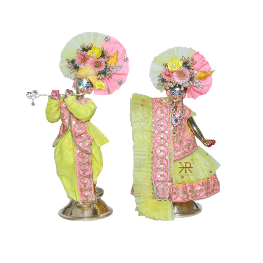 Designer Yellow Pink Sequins Work Radha Krishna Boutique Dress