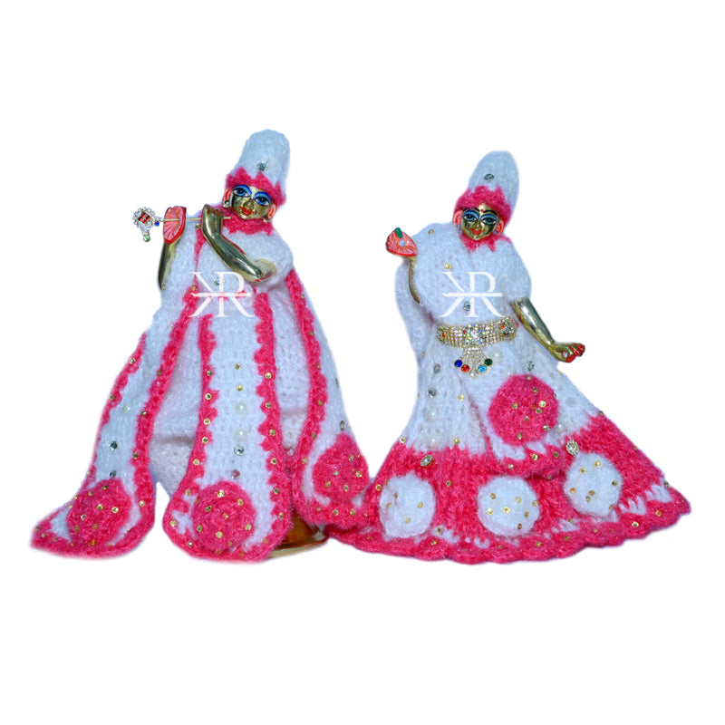Rani & White Wollen Stone Work Winter Radha Krishna Dress