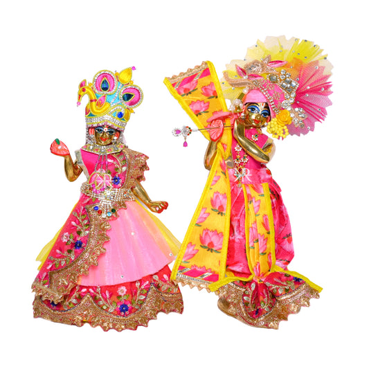 Designer Yellow & Pink Embroidery Lace Work Radha Krishna Dress