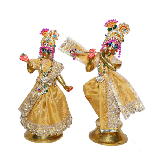 Golden Beige Stone Pearl lace Work Radha Krishna Dress