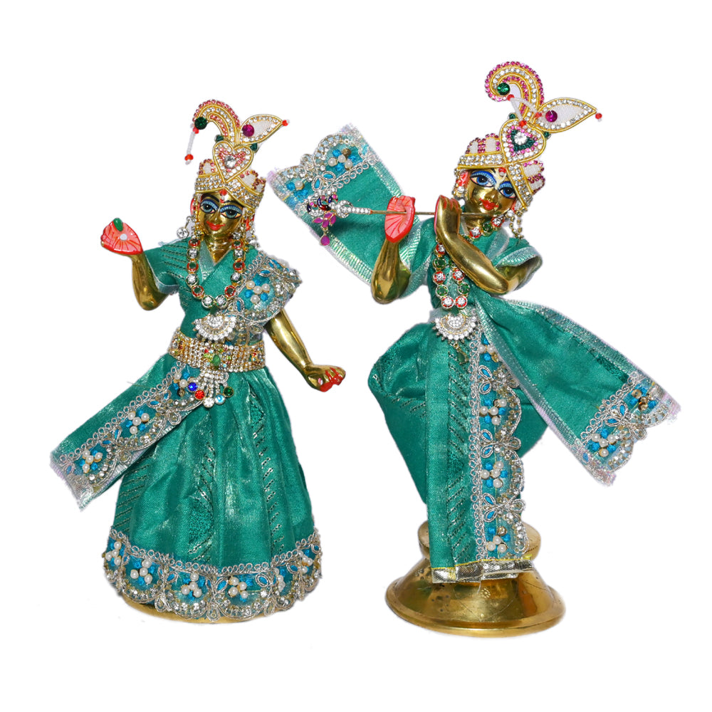 Sea Green Stone Pearl lace Work Radha Krishna Dress