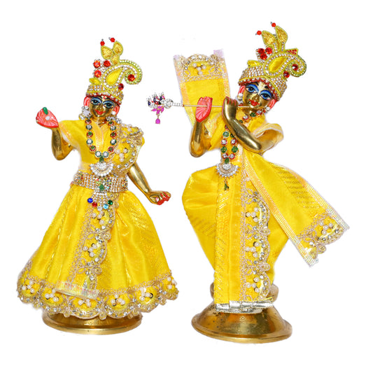 Yellow Stone Pearl lace Work Radha Krishna Dress