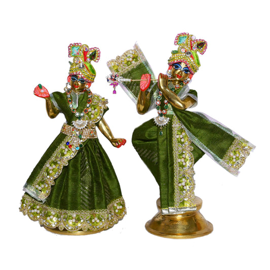 Mehandi Green Stone Pearl lace Work Radha Krishna Dress