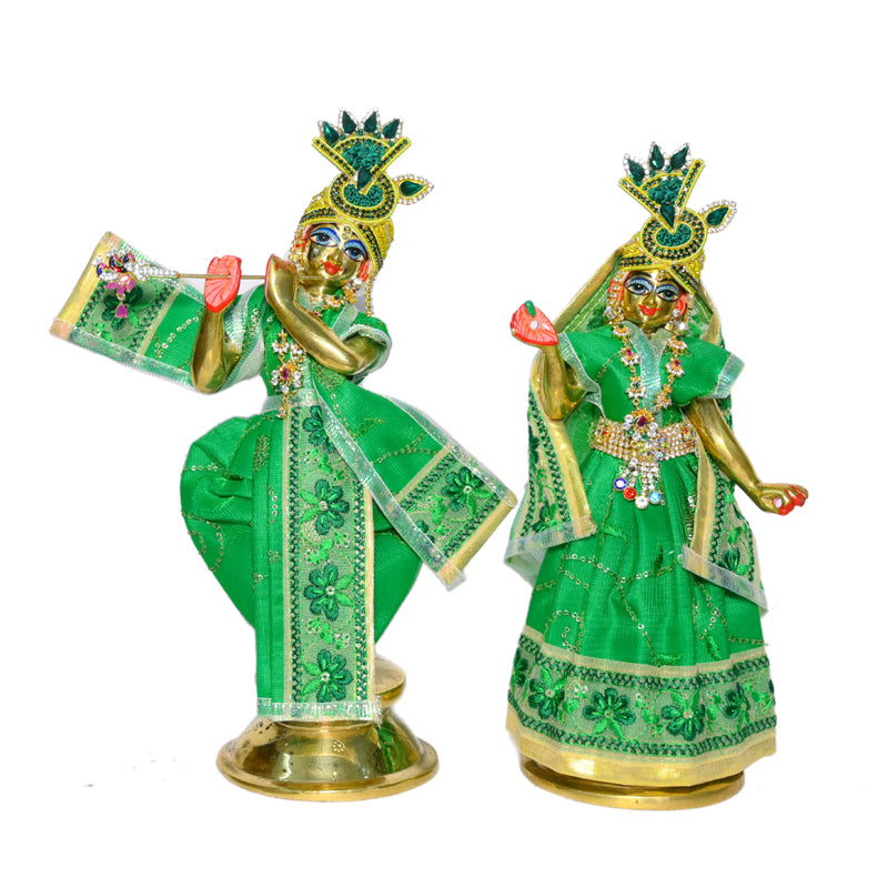 Green Sequins Embroidery lace Work Radha Krishna Dress