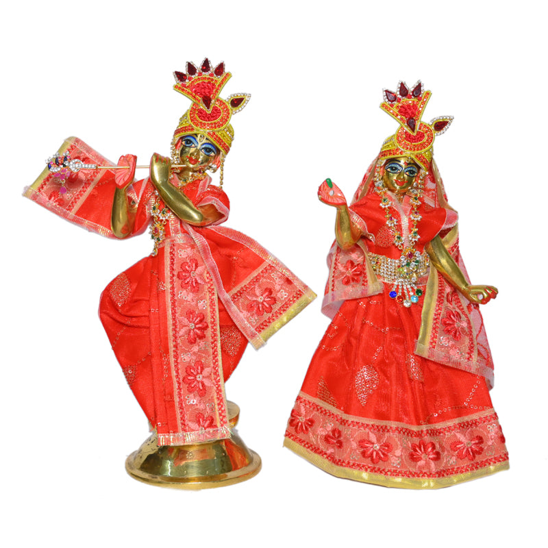 Red Sequins Embroidery lace Work Radha Krishna Dress