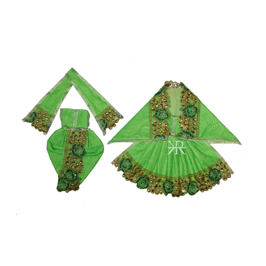 Beautiful Parrot Green Kundan Lace Work Radha Krishna Dress