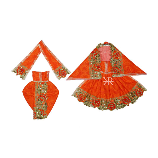 Beautiful Orange Kundan Lace Work Radha Krishna Dress