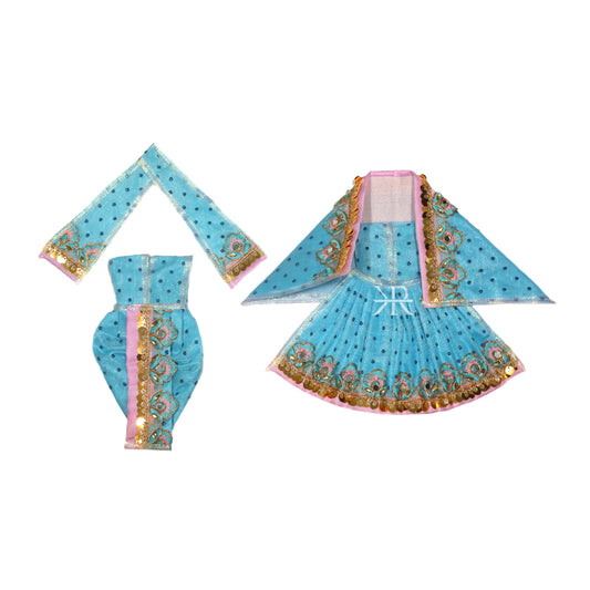 Beautiful Sky Blue Sparkle Dots Sequins Lace Work Radha Krishna Dress