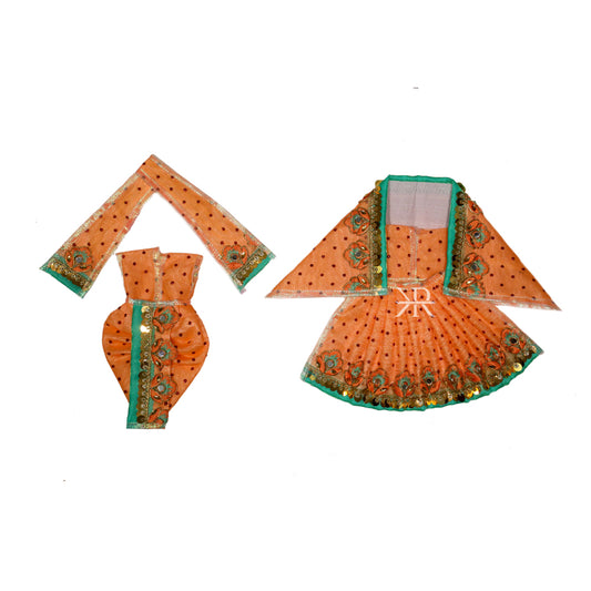 Beautiful Orange Sparkle Dots Sequins Lace Work Radha Krishna Dress