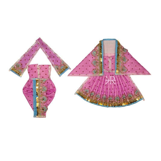 Beautiful Purple Sparkle Dots Sequins Lace Work Radha Krishna Dress