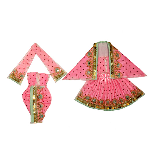 Beautiful Pink Sparkle Dots Sequins Lace Work Radha Krishna Dress