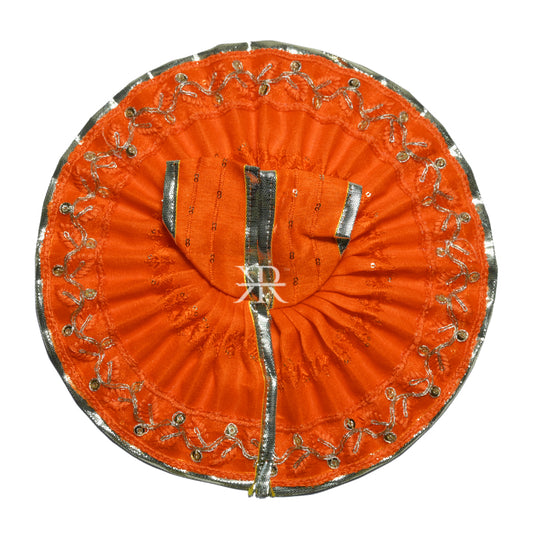 Orange Silk Thread Embroidery Sequins Work Dress
