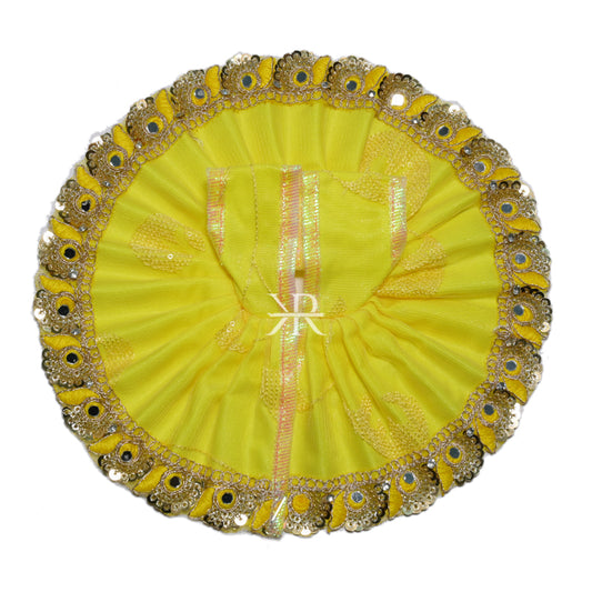 Yellow Satin Net Lace Work Dress