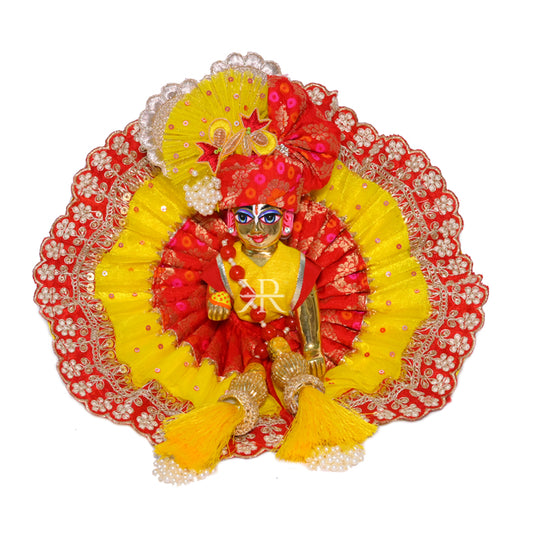 Beautiful Yellow & Red Heavy Banarasi Work Laddu Gopal Dress