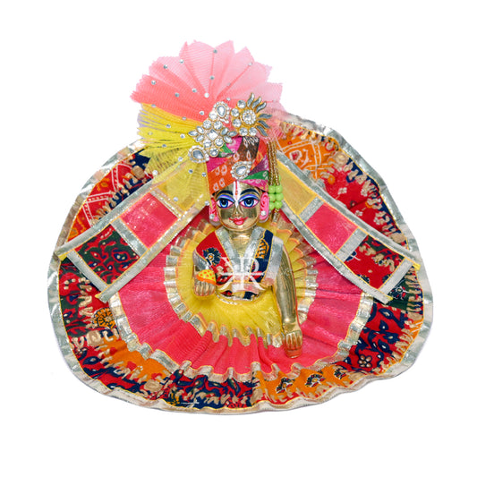 Red Yellow Multi Border Work Laddu Gopal Dress