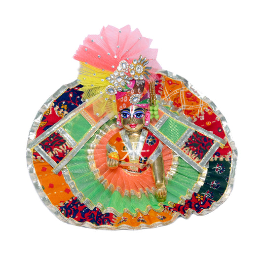 Green Orange Multi Border Work Laddu Gopal Dress