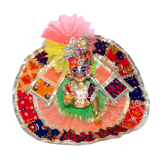 Orange Green Multi Border Work Laddu Gopal Dress