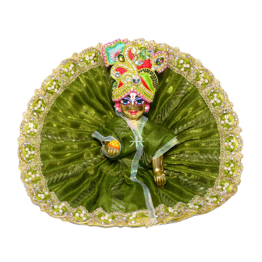 Mehandi Green Stone Pearl Lace Work Laddu Gopal Dress
