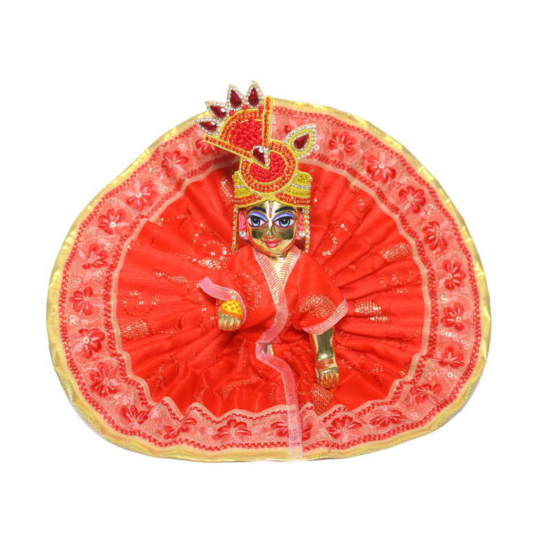 Red Sequins Embroidery Lace Work Laddu Gopal Dress